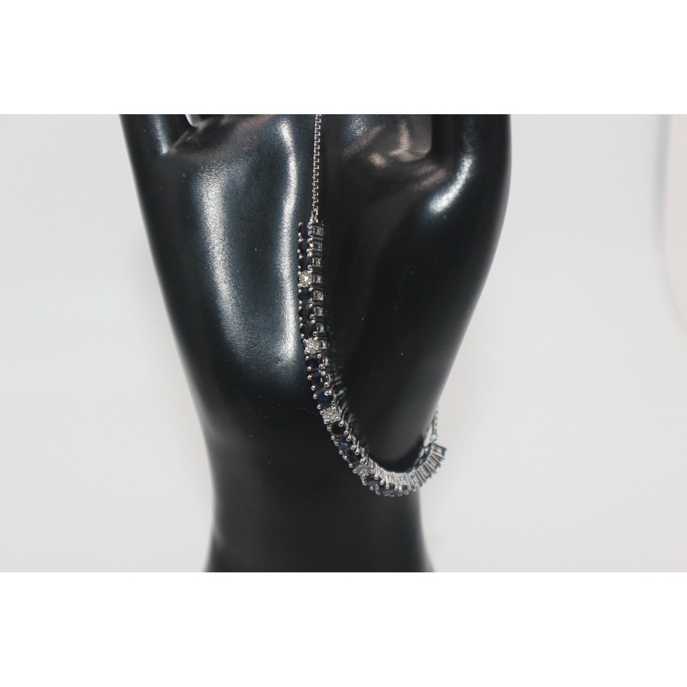 Womens Silver Tone Blue and Clear Stone Adjustable Bolo Tennis Bracelet
